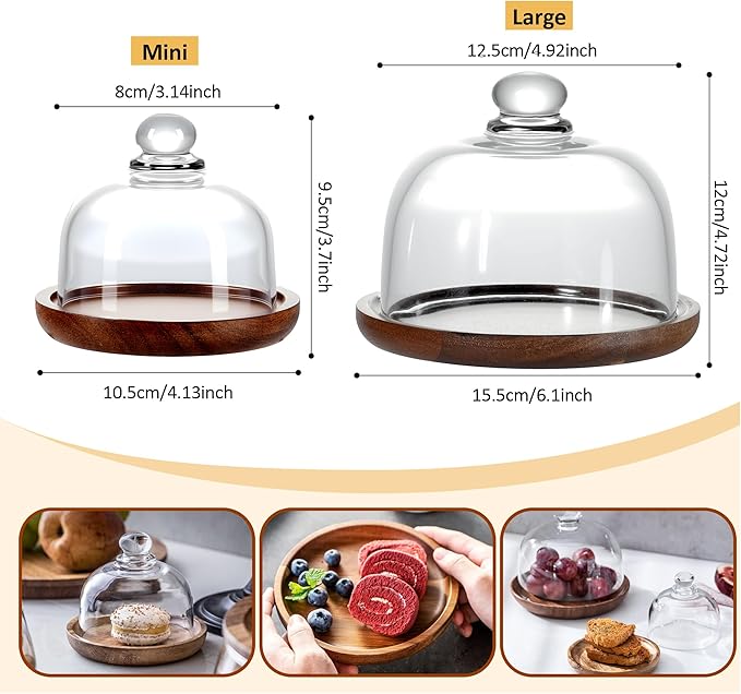 Mini Glass Butter Dish with Lid, Clear Domed Cheese Dish with Handle, Individual Serving Small Butter Tray with Cover, Round Cute Dessert Serving Bowl for Table, Kitchen Countertop, Refrigerator