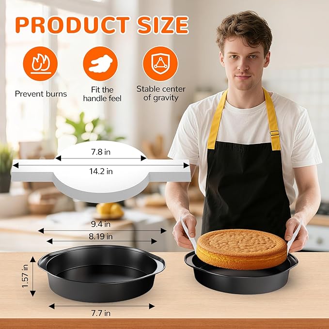 8 Inch Round Cake Pan with Handle, 3PCS Nonstick Cake Pans with 100 PCS Parchment Paper