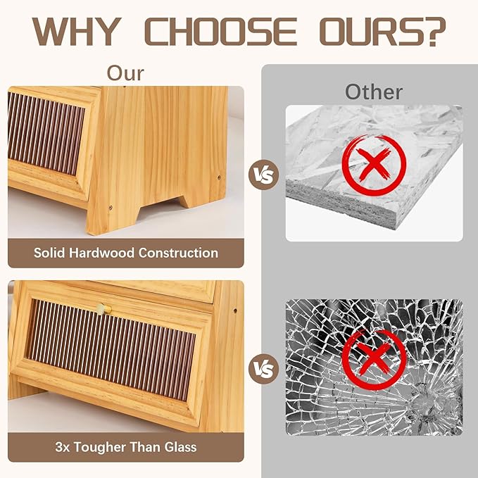 Corner Bread Box For Kitchen Countertop, Corner Breadbox, Bread Boxes for Kitchen Counter Organizer Decor Storage, Wooden Storage Box Breadbox, Housewarming Birthday Wedding Christmas Gift