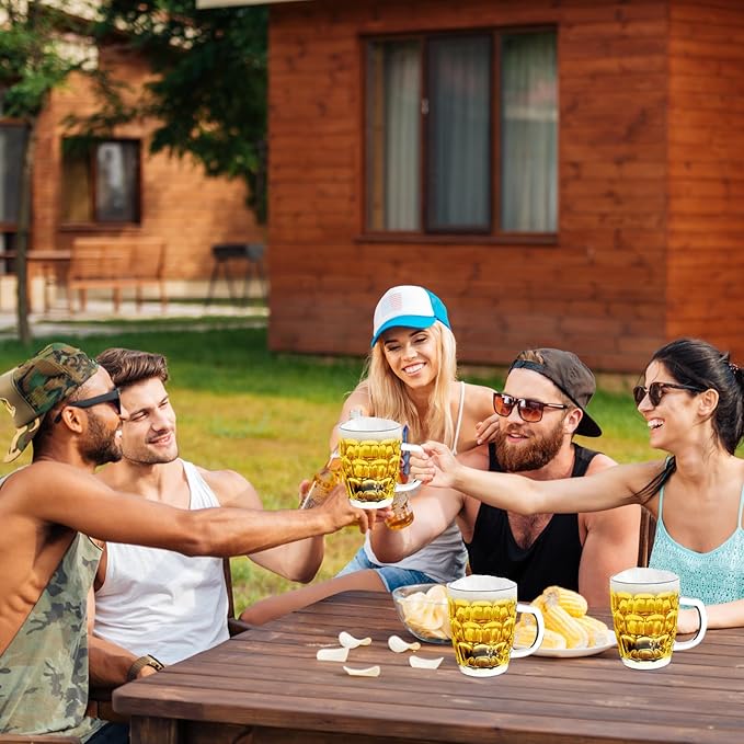 17 OZ Beer Stein Mugs, German Clear Large Tall Beer Glasses With Handle for Men, Pineapple glass Mug Set of 2