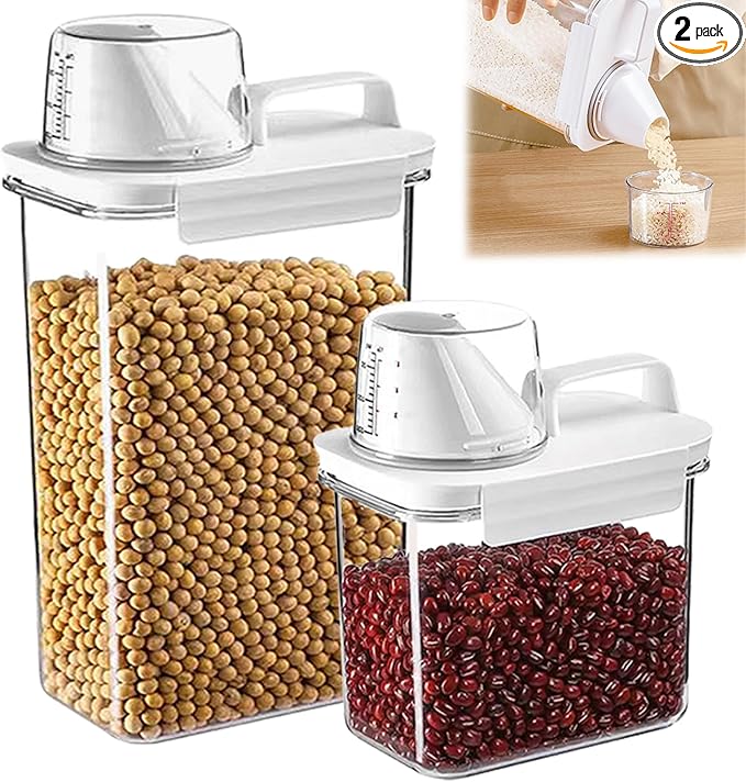 Cereal Container And Rice Storage Dispenser-Airtight Food Storage Organizers BPA-free Plastic Kitchen Pantry Storage Containers food-grade PET material Suitable for rice, grains