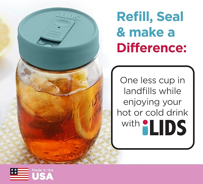 Mason Jar Drink Lid, Regular Mouth, Seafoam, 2-Pack