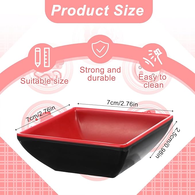 30 Pcs Dipping Bowls, Soy Sauce Dishes, Black Red Dipping Sauce Plate Set Small Dish Pinch Bowls for Condiment, Snack, Sushi, BBQ, Desserts