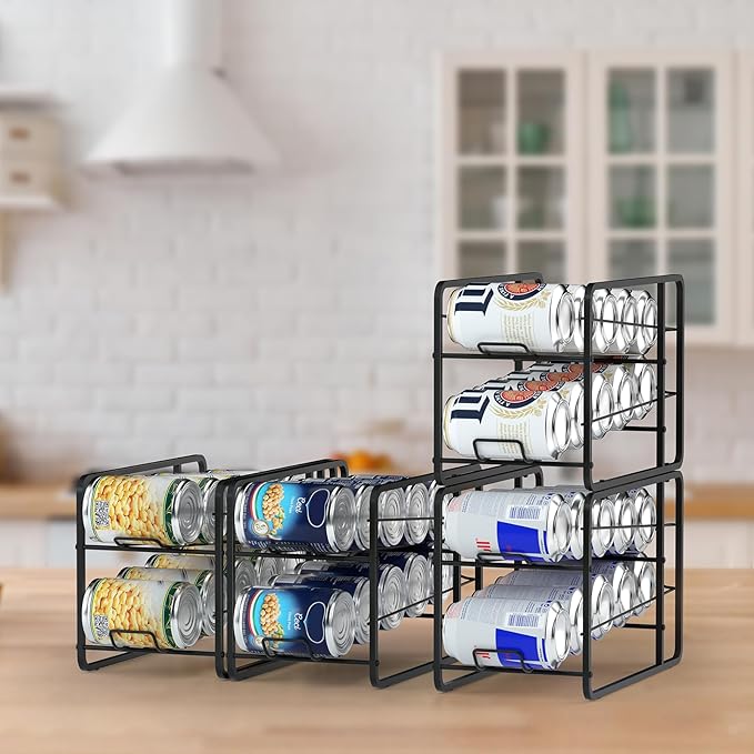 Stackable Can Organizer for Pantry, Can Organizer Storage Rack, 4 Pack Can Food Organizer, Beverage Storage Holder for Refrigerator, Cabinet Can Dispenser for Pantry