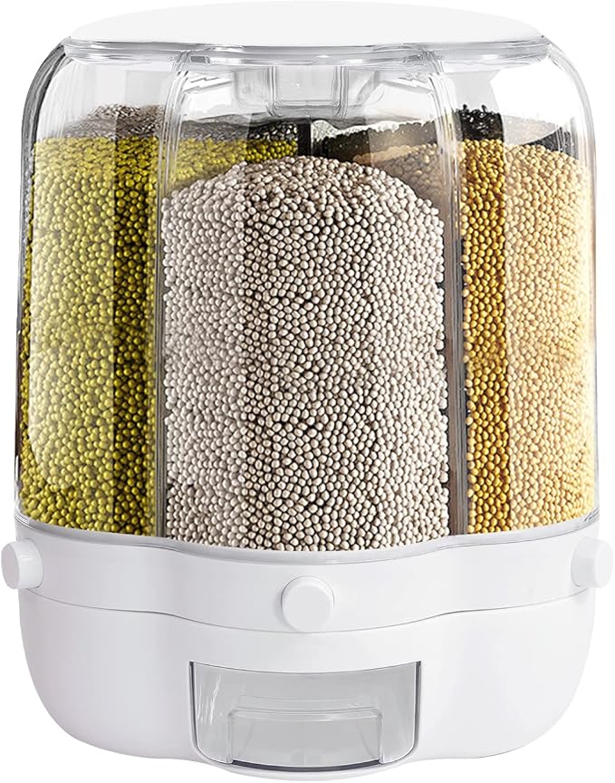 360° Rotatable Cereal Dispenser, One-Click Rice Output, Visible Round Multigrain Tank Cup Dry Rice Container Food Dispenser Sealed Grains Cans Grain Storage Tank for Storage Small Beans(Style 5)