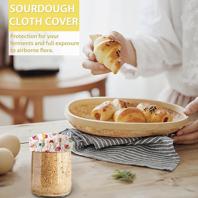 Cupcakes Pattern Sourdough Starter Jar Covers Reusable,Breathable Fabric Lids for Mason Jars,Wide Mouth and Regular Mouth(5 Pack)