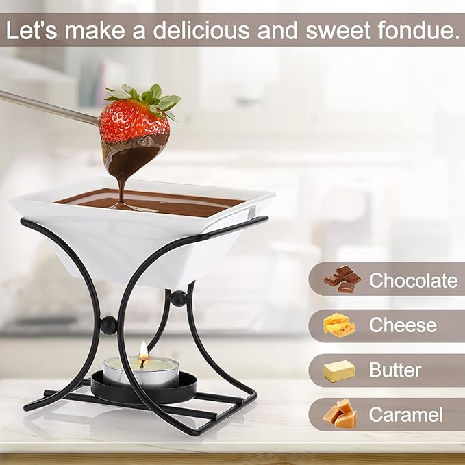 Ceramic Butter Warmer Set, Fondue Pot Melting Pot Set, Melt Hot Pot Bowl Set For Cheese Chocolate Butter Caramel