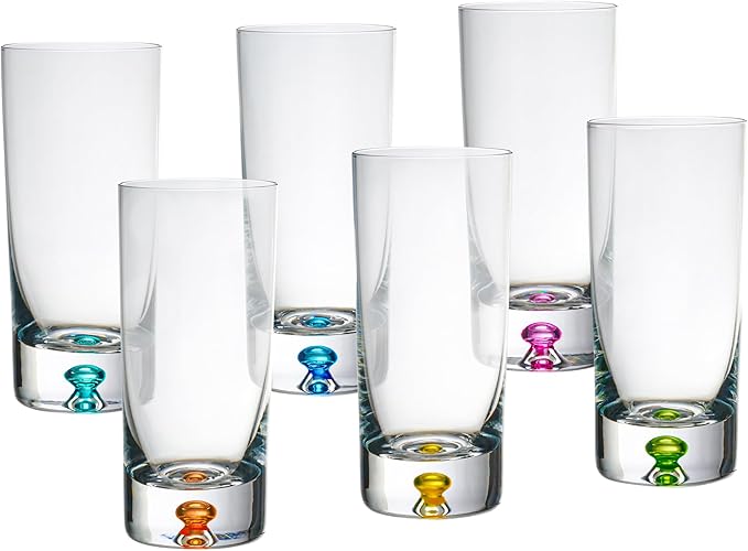 Barski Highball Glass - Drinking Glasses - Set of 4 - Hiball Tumblers - Glass Crystal Tumbler - with Colored Bubble on bottom - for Water, Juice and Cocktails, Bar Glassware - 12 oz - Made in Europe