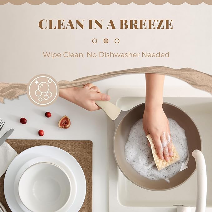 PRICUSIS Nonstick Frying Pan with Lid, Healthy Skillet, Egg Pan Nonstick Omelet Pan Chef's Pan, PFOA & PTFE Free, Induction Compatible (8Inch W/L Natural Linen)