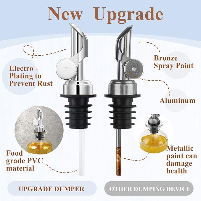 Olive Oil Dispenser Bottle Set with Bamboo Tray, Silver Classic Oil Dispenser, 2 x 350ML Glass Bottles, Weighted Metal Pourers, Kitchen Storage & Dispensing