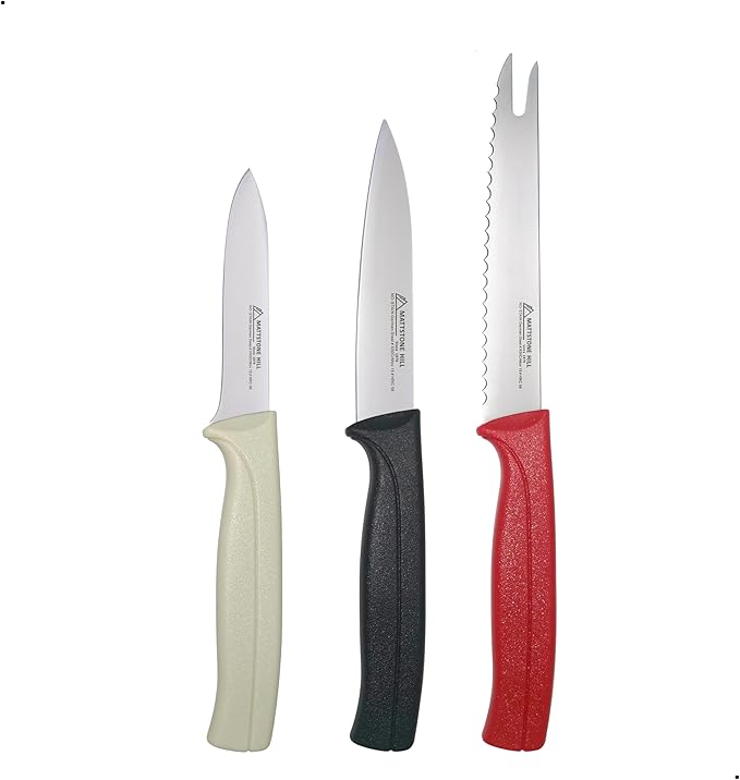 Paring Knife Set, MATTSTONE HILL Kitchen Prep Knife Set - Serrated Tomato Knife, Kitchen Utility Knife, Paring Knife, German Steel, Red Black White
