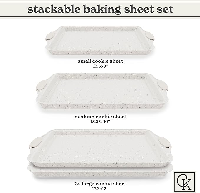 Country Kitchen Nonstick Stackable Bakeware Set - Heavy Duty, Durable, Easy Release Baking Set, Cream, 4 Pcs