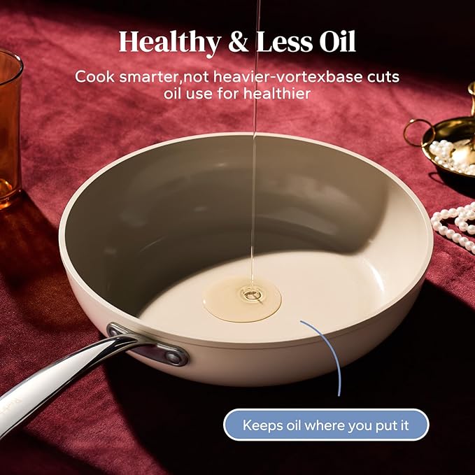 Redchef Ceramic Frying Pans, 4-Piece Non Stick Frying Pans, Non Toxic Skillet with Lid, Ceramic Cookware Set, 8" 9.5" 11" Egg Saute Pan, PFAS & PTFE & PFOA Free, Dishwasher & Oven Safe, Beige White