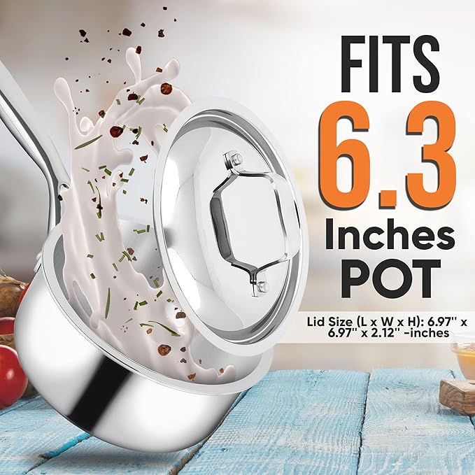 NutriChef Stainless Steel Saucepan Lid - Sturdy and Durable Stain-Resistant 1.5 Quart Kitchen Cookware Saucepot Lid w/ Handle - Works w/ Kitchenware Pots & Pans Set Model NCSSX45