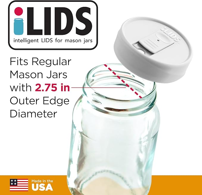 Mason Jar Drink Lid, Regular Mouth, White, Pack of 2