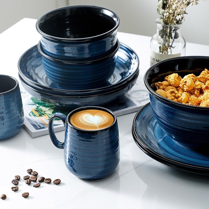 Hasense Espresso Cups 8 oz, Small Coffee Cups Set of 6, Ceramic Mugs with Handle for Coffee, Tea, Cappuccino and Mocha, Dishwasher & Microwave Safe, Blue