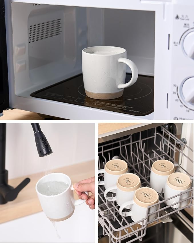 famiware Coffee Mugs for 6, 13 oz Mug Set, Dringking Cup with Handle for Coffee, Tea, Cocoa, Milk, Milkyway serise, White