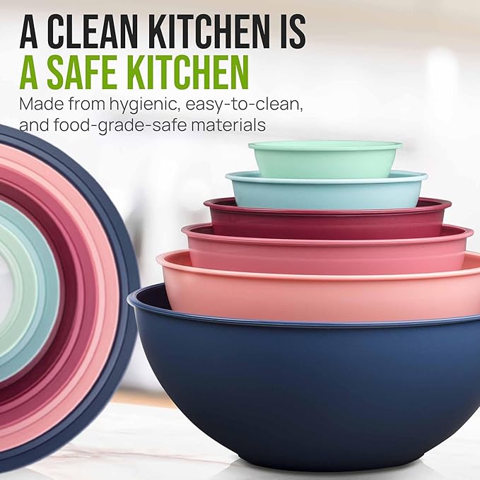 Zulay Kitchen 12 Piece Plastic Mixing Bowls with Leak-Proof Lids Set - Microwave and Freezer Safe Kitchen Mixing Bowls for Preparing, Serving and Storing - Large Nesting Bowls (Cotton Candy Ombre)