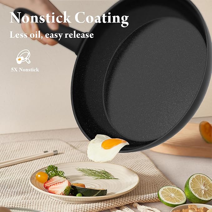 18 Pcs Pots and Pans Set Non Stick with 12-Quart Stock Pot, Nonstick Kitchen Cookware Sets with Utensils, Large Capacity Ceramic Cookware Set, PTFE/PFAS/PFOA Free, Black