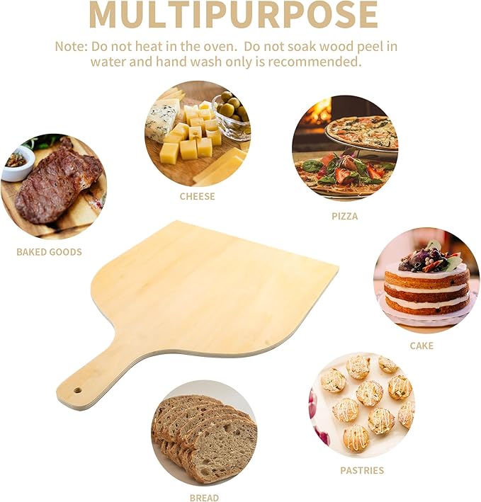 5 Pack 12 Inch Wooden Pizza Peel, Large Wood Pizza Spatula Paddle with Handle, Wooden Pizza Peel Spatula Cutting Board for Baking, Oven Pizza(16.5" L x 12" W)