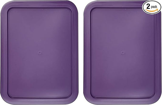 Replacement Lids for Pyrex 3-Cup Glass Food Storage Container Bowls, (7.75 x 5.75-Inch) Plastic Rectangle Lids Covers fits Pyrex 7210-PC, Airtight & Leakproof (2-Pack, Purple)