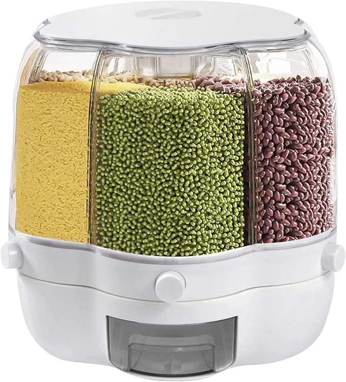 360° Rotatable Cereal Dispenser, One-Click Rice Output, Visible Round Multigrain Tank Cup Dry Rice Container Food Dispenser Sealed Grains Cans Grain Storage Tank for Storage Small Beans(Style 6)