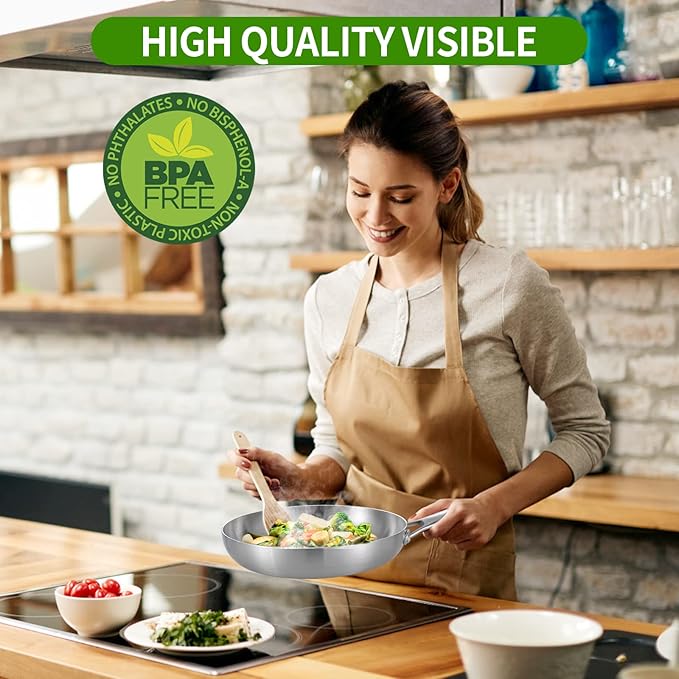 LOLYKITCH 11 Inch Tri-Ply Stainless Steel Frying Pan,Skillet,Induction Cooking Pan,Dishwasher and Oven Safe,Detachable Handle.