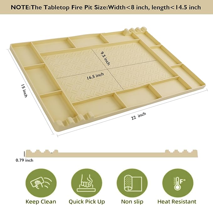 Silicone Mat for Solo Stove Mesa XL&Tabletop Fire Pit,Heat-Resistant Grill Mat, 22"x15",Up to 500°F, Fire Pit Table Protector for Smores,Patio,Cooking,BBQ & Deck-Beige