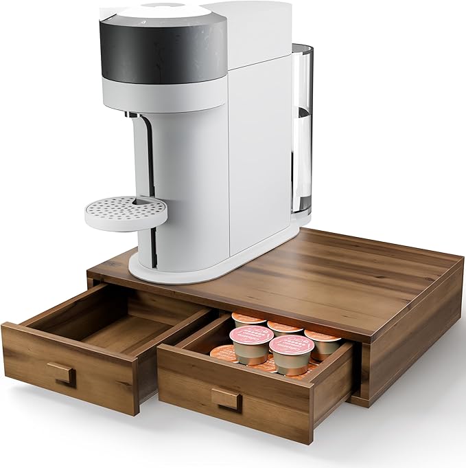 Tinamo Acacia Wood Coffee Pod Storage Drawer for K-cup Holder, Coffee Pod Drawer for Nespresso Pods Holder - Coffee Pod Holder with Drawers, Coffee Station Organizer for K Pod Holder (Walnut color)