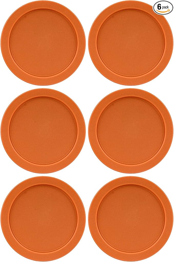 Replacement Lids for Pyrex 4-Cup Glass Food Storage Container Bowls, 6-Inch Plastic Round Lids Covers fits Pyrex 7201-PC, Airtight & Leakproof (6-Pack, Orange)