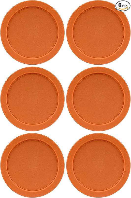 Replacement Lids for Pyrex 4-Cup Glass Food Storage Container Bowls, 6-Inch Plastic Round Lids Covers fits Pyrex 7201-PC, Airtight & Leakproof (6-Pack, Orange)