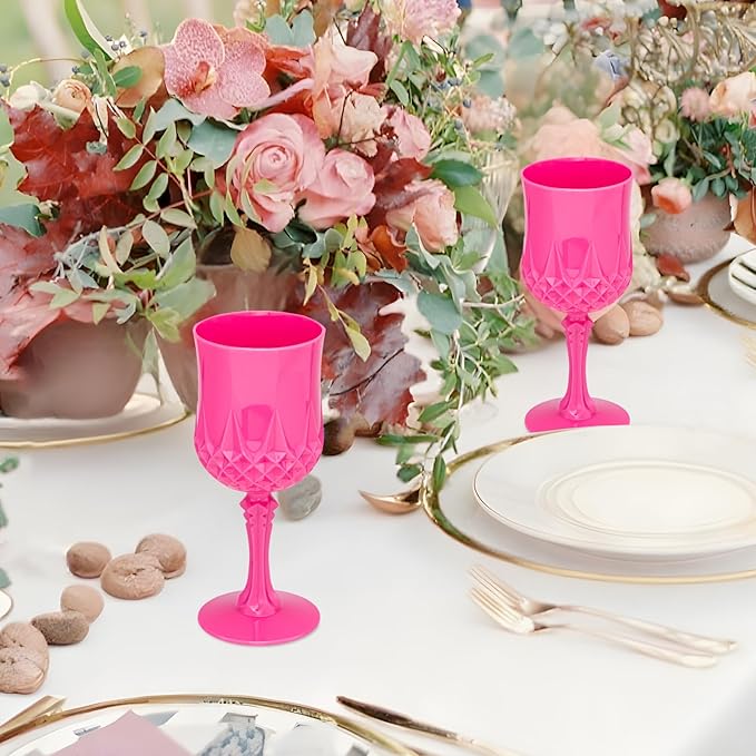 Plastic Vintage Wine Glasses 7OZ Plastic Goblets Vintage Drinking Glasses 48PCS Retro Wedding Glassware Water Goblets Reusable Drinking Cups for Party,Reception,Celebration,Bar,Whiskey(Rose Pink)