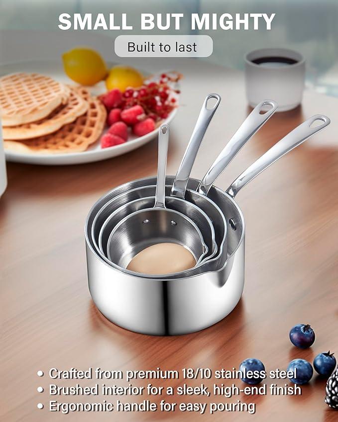 Cooks Standard Stainless Steel Butter Warmer 0.68 QT, Multi-Ply Clad Small Sauce Pan, 640ml Mini Butter Chocolate Milk Melting Pot with Pour Spout Cooking Pot ideal for Chefs, Baristas