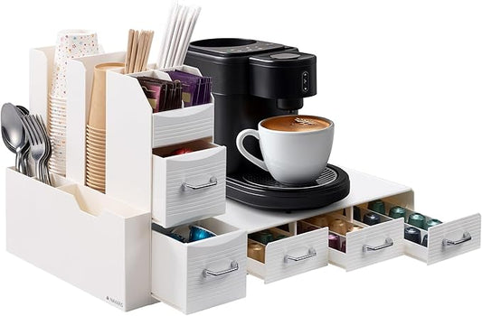 Navaris Coffee Station Organizer - Space-Saving Design for Tea and Coffee Bar Accessories - Sachet Holder & Condiment Organiser Suitable for Home, Office, Gym, or Hotel - Cream
