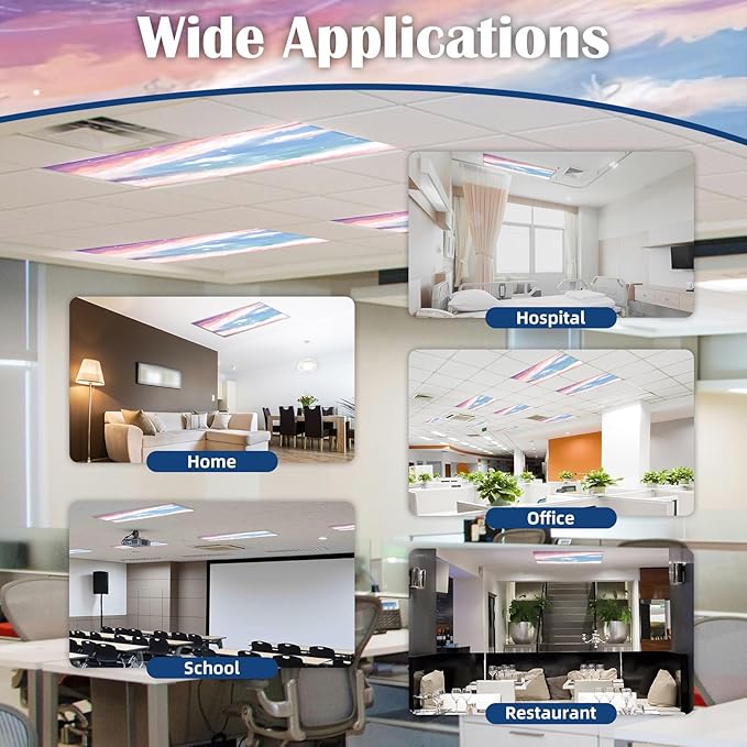 2 Pcs Fluorescent Light Covers - 4 x 2 Feet Covers for Ceiling Lights, Magnetic Light Filters for Classroom, Office, Hospitals, Home (Sunset Glow)