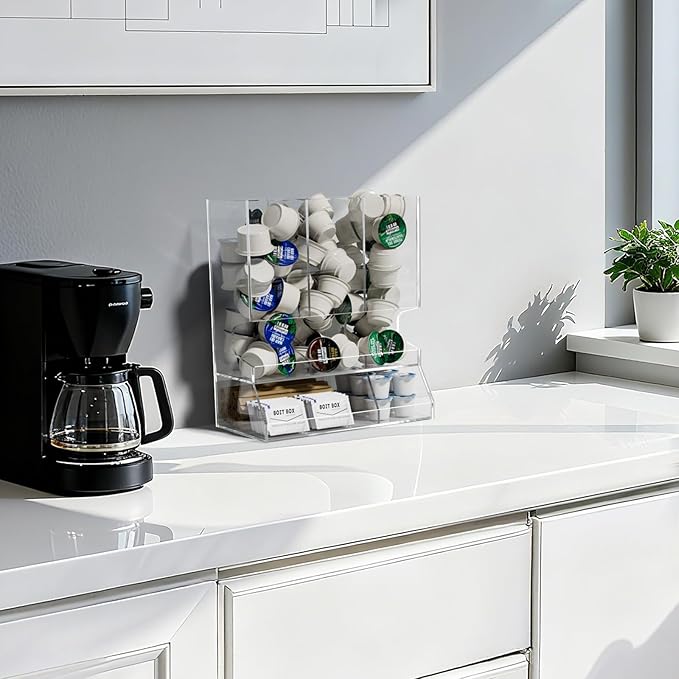 AITEE Clear Acrylic Coffee Pod Holder Dispenser for K Cups, 30-Capacity 3-Compartment Visible Rack, Space-Saving Countertop Organizer for Kitchen, Office, Pantry, 8.9" L x 4.6" W x 10.2" H