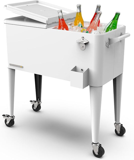 Permasteel 80 Quart Party Cooler, Rolling Ice Chest with Wheels and Handles for Indoor Outdoor Patio