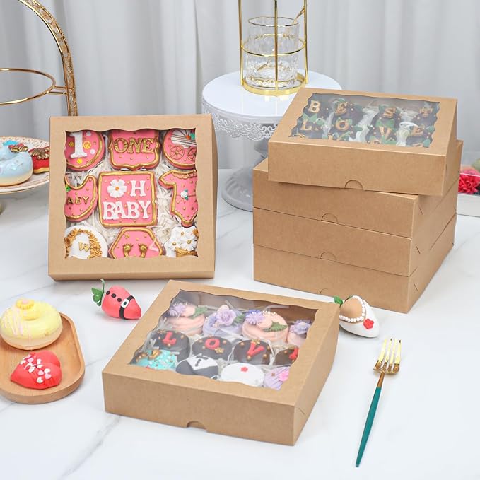 50pcs 8x8x2 Inches Brown Cookies Boxes Packaging Chocolate Covered Strawberries & Cakesickle Boxes