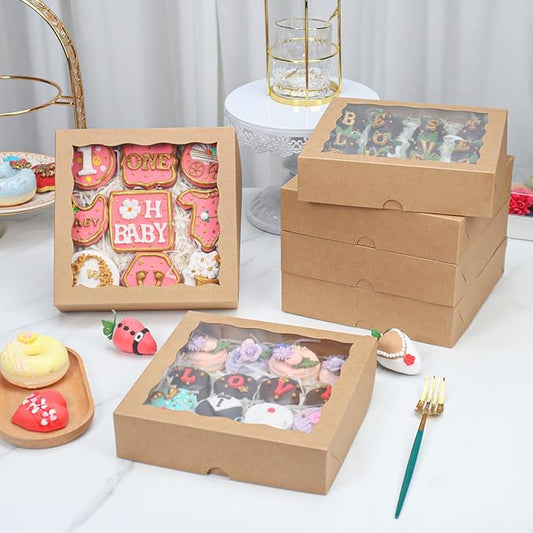 15pcs 8x8x2 Inches Brown Bakery Boxes with Window - Perfect for Cookies, Chocolate Covered Strawberries, Cakesicles & More
