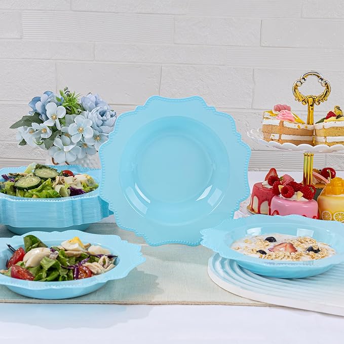 COLOSUS Light Blue Plastic Party Bowls (60 Pack) 12 Oz Disposable Soup/Salad Bowl, Fancy Shatterproof Dinnerware for Easter, Catering, Holidays, Weddings, and Everyday Use