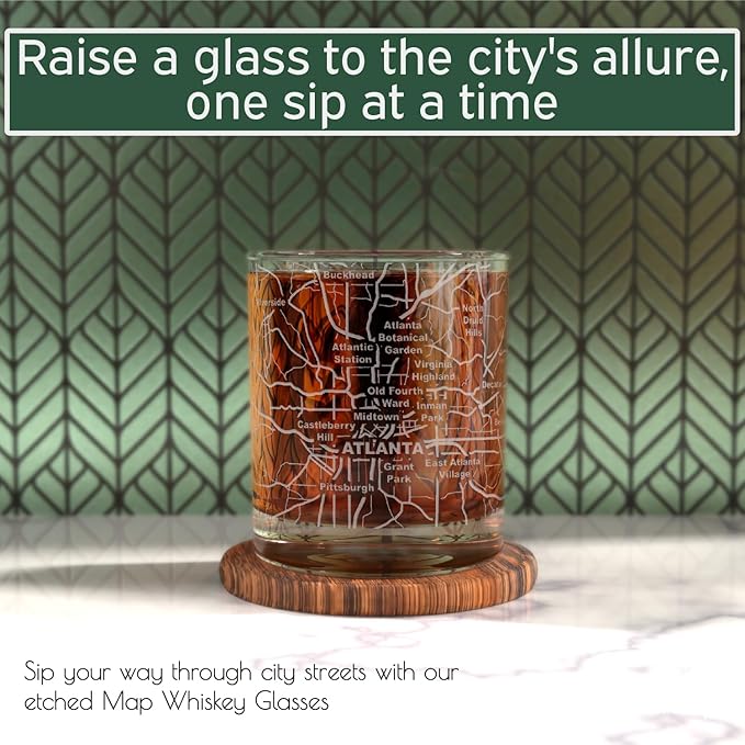 Greenline Goods Whiskey Glasses - 10 Oz Tumbler Gift Set for Atlanta lovers, Etched with Atlanta Map | Old Fashioned Rocks Glass - Set of 2