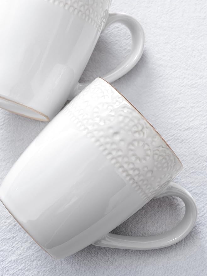 famiware Coffee Mugs Sets for 4, Eden 12 oz Mug Set, Coffee Cups with Handle for Coffee, Tea, Cocoa and Milk, Microwave and Dishwasher Safe, White Floral