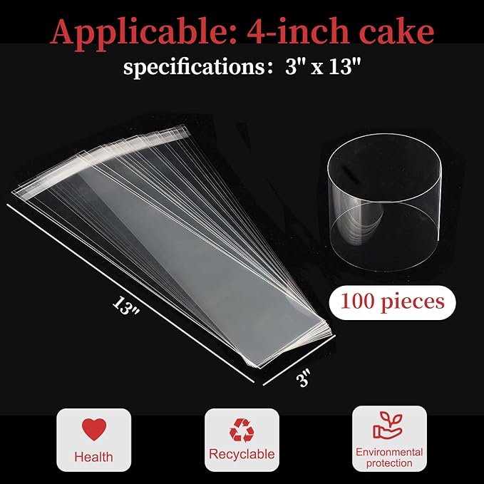 Cake Collar, Transparent Cake Rolls, Clear Cake Strips, DIY Acetate Sheet, Surrounding Edge for Baking Decorate, Chocolate Mousse Cake Elegant Cake Wrapping 100pcs 3.2"x 13.4"