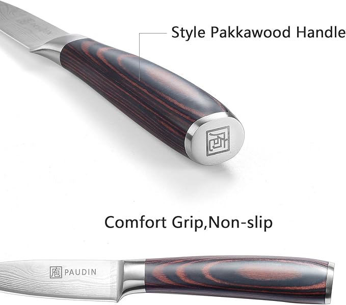 PAUDIN Paring Knife, 3.5 Inch Fruit Knife, High Carbon 5Cr15Mov Stainless Steel Forged Paring Knife, Ultra Sharp Small Kitchen Knife, Ergonomic Wooden Handle with Elegant Gift Box