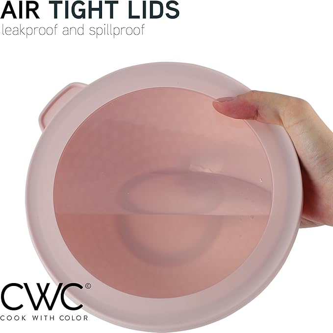 COOK WITH COLOR Mixing Bowls with Lids - 12 Piece Plastic Nesting Bowls Set includes 6 Prep Bowls and 6 Lids, Non Slip Bottom and Embossed Design - Microwave Safe (Teal)