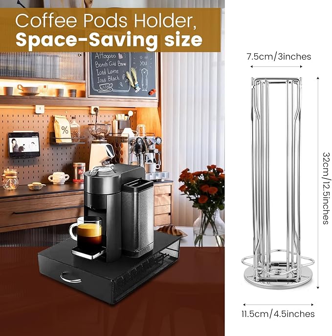 Coffee Pod Stand Holder for Nespresso Vertuoline 20 Pods, Coffee Bar Vertuo Pod Organizer Rack, 360° Rotating Coffee Capsule Holds Storage, 20 Pods Holder Spinner for Nespresso Vertuo Line (Silver)