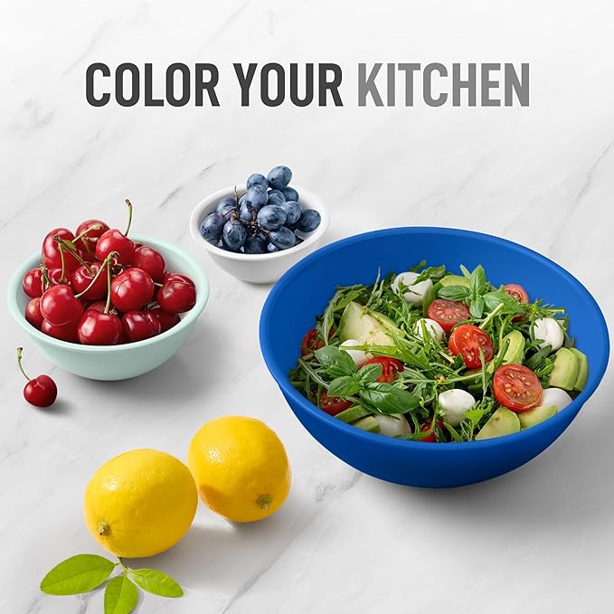 Zulay Kitchen 12 Piece Plastic Mixing Bowls with Leak-Proof Lids Set - Microwave and Freezer Safe Kitchen Mixing Bowls for Preparing, Serving and Storing - Large Nesting Bowls (Blue Ombre)