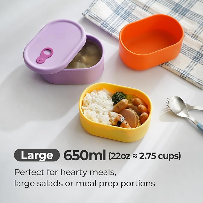 Premium Korean-Made Silicone Airtight Food Container with Steam Vent – BPA Free, Leakproof, Microwave & Freezer Safe Meal Prep. & Leftovers Storage (Mango Yellow, 650ML)