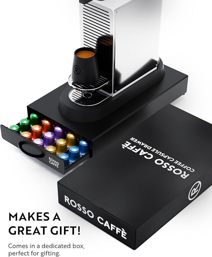 ROSSO CAFFÈ - Coffee Capsule Drawer Organizer, Holds Up to 45 capsules, Space-Saving Storage, Sleek Countertop Design