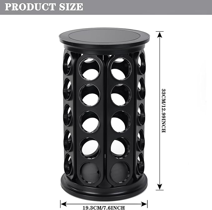 Coffee Pod Holder, Holds 40 K Cup Coffee Capsules, Large Capacity Round Organizer with 360-Degree Rotation, Black